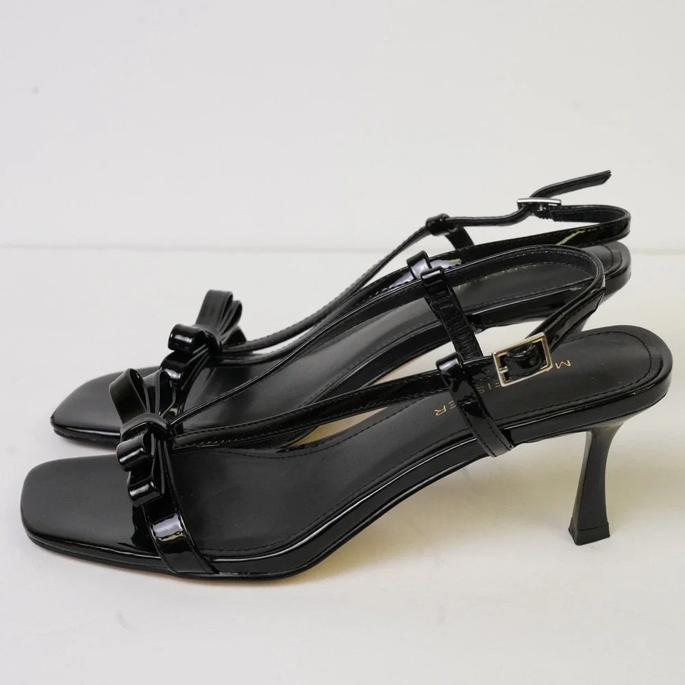 Marc‎ Fisher, Danzy Black Patent Bow Slingback Kitten Heel Sandals Size 7